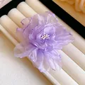 Elegant purple organza layered flower hair clip for girls in soft lavender color finish - 83# Duckbill Clip - Gauze Flower