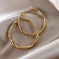 Elegant golden large hoop earrings with diamond-cut twisted texture and luxury finish - Diamond Twisted Style (5#) / Gold