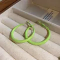 Large bright green metal hoop earrings with a glossy finish and a minimalist chic design - Fluorescent Lacquer Style (32#) / Green