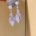 Elegant purple gourd drop earrings with sparkling zircon tassels on silver needle. - Silver-Purple (31#)