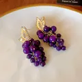 Eleganti orecchini vintage a grappolo d'uva con pietre viola e strass da donna - Orecchini a lobo / Viola/Oro