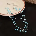 Detail of multi-layer necklace featuring blue cat-eye square beads and silver cubes - Multilayer Square Style (HN8197) / Silver-Blue