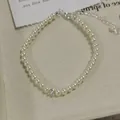 Elegant French style round pearl bracelet with adjustable silver chain - White Style / White