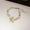Handmade natural stone bracelet with starfish charm and shell beads for vacation - Bracelet / White Brown Style 2