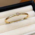 Bracelet jonc en plaqué or avec fleur en zircon, style vintage français, écrin beige - Style 9 (Or)