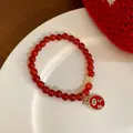 Bracciale in cristallo rosso con ciondolo portafortuna minimalista in metallo dorato - Stile Ciondolo Auspicioso (40#) / Rosso