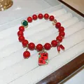 Bracciale di perle rosse con cristallo di zircone e ciondolo fortuna - Stile Ciondolo Portafortuna Amore (45#) / Rosso