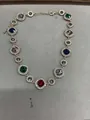 Squisita collana in argento con pietre preziose colorate quadrate e rotonde e cristalli - Collana / Oro-Multicolore