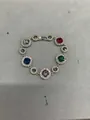 Elegante bracciale con pietre preziose multicolori e maglie rotonde e quadrate con diamanti - Bracciale / Oro-Multicolore