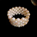 Close-up detail of elegant multi-layer pearl and rhinestone vintage palace style bracelet - 3# Bracelet-Gold