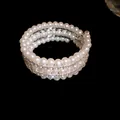 Macro view of multi-layer wrap bracelet featuring elegant pearls and sparkling rhinestones. - 8# Bangle-Silver