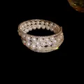 Detailed view of an elegant vintage multi-layer pearl and rhinestone wrap cuff bracelet - 2# Bracelet-Silver