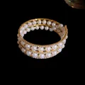 Vintage French style multi-layer pearl and rhinestone open bangle bracelet in gold finish - 1# Bracelet-Gold