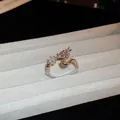 Elegant silver-colored dragon-shaped open ring with a sparkling clear zircon stone. - Dragon Shape (Gold-Plated) Style (5253222784068) / Silver