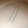 Elegant vintage long dangle earrings with sparkling silver-tone rhinestone square design - Tassel Earrings / Silver-Full Diamond