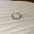 Elegant silver adjustable H-shaped open ring featuring sparkling clear cubic zirconia stones - Letter-Circle Style (5342825386404) / Silver