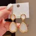 Elegante Retro-Harz-Ohrhänger mit goldenen Rändern und S925-Silbersteckern für Damen - 7# Silberne Nadel - Weiß (vergoldet)
