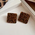 Elegante quadratische Retro-Ohrstecker mit Leopardenmuster für Mode im Maillard-Stil - 29# Silber Ohrstecker-Stift - Kaffee - Raute