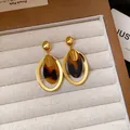 Elegante goldene Vintage-Harzohrringe mit klassischem ovalem Schildpatt-Muster-Design - 47# Silberne Nadel - Gold - Braun (echte Vergoldung)