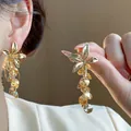 Elegante florale Hängeohrringe im Retro-Maillard-Stil mit bernsteinfarbenen Kristallen - 40# Silberner Ohrstecker - Gold Champagner