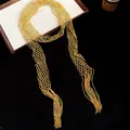 Elegant vintage gold beaded openwork long necklace with green accents for women. - Necklace / Silver-Blue