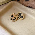 Elegante Vintage-Ohrstecker mit Leopardenmuster und feinem goldenem Rahmen für Damen - 15# Silbernadel-gold-kaffee-rund