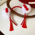 Festlicher roter Haarreif mit weißen Plüschohren und traditionellen roten Quasten im China-Stil - 56# Stirnband-Rot/Weiß