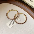 Vintage Maillard Stil große hölzerne Creolen mit elegantem goldfarbenem Metall-Finish - 17# Creolen - Braun - Schwarz