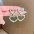 Herz-Ohrringe mit grün-pinken Perlen und Silbernadeln für elegante Damen - 30# Silber Ohrringpfosten-Grün Stil 2