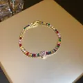 Elegant 18K gold plated bracelet featuring colorful rectangular zircon stones and a pink center gem. - Multicolor Square Rhinestone Style (4#) / Gold-Multicolor