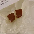 Elegant minimalist geometric stud earrings with warm brown enamel and gold-tone finish - Geometric Style (13#)