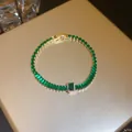 Luxury gold-plated tennis bracelet with emerald green cubic zirconia stones - Green Square Rhinestone Style (7#) / Gold-Green
