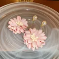 Elegant pink fabric flower earrings with white pearls and gold hoops in forest style - Style 26 (26# Silver Post - Gold-Pink)