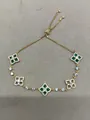 Elegant 18K gold plated adjustable bracelet with green and white cubic zirconia stones. - 13# Bracelet - Gold - Green