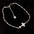 Elegant 18K gold plated CZ star charm adjustable drawstring bracelet in silver finish. - 39# Bracelet-Silver