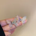 Boucles d'oreilles papillon translucides avec dégradé, paillettes et strass brillants - Accessoire Cheveux Papillon Dégradé Iridescent (17# Aiguille en Argent - Éco - Bleu Violet)