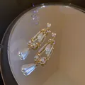 Luxury gold-plated silver needle pearl flower drop earrings with crystal accents - Gold Teardrop Studs (1#) / Gold