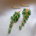Elegant vintage style cluster drop earrings featuring green beads and golden finish hooks - Hook Style / Gold Green Combination
