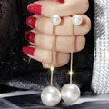 Elegant gold plated long drop pearl earrings featuring small and large pearls for women - 20# Silver Needle - Gold 6cm - Short