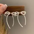 Elegant handmade white pearl bow knot tassel drop earrings fashion jewelry gifts - 21# Steel Needle - Environmentally Friendly - White