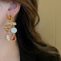 Elegant French vintage style dangle earrings with pearls and colorful heart crystals - 28# Silver Needle - Gold - Champagne Geometric Tassels