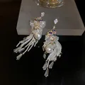 Elegant French style tassel drop earrings with baroque pearls and colorful crystal accents - 46# Silver Needle - White Pearl Crystal Tassel