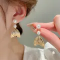 Elegant gold fish tail earrings with white pearls for women - 52# Silver Needle - Golden Fishtail Pearl