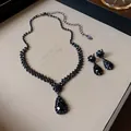 Elegantes Schmuckset mit schwarzem Strass-Tropfenanhänger Halskette und Ohrringen. - 6# Waffenschwarz-Wassertropfen
