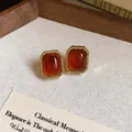 Orecchini vintage rettangolari ambra con bordo filigranato dorato - Stile Rettangolare Ambra (5944763480741)