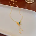 Elegante gouden ketting met blauwe emaille vlinder en slang hanger met kwastjes - Emaille Vlinder Slang Dynamisch (14# Ketting-Echt Verguld)