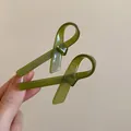 Elegant moss green resin hair clips with a unique ribbon loop design for a sweet look. - 23# Duckbill Clip - Single Green
