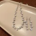Elegant irregular silver jewelry set with pearls and rhinestones for a vintage look - Necklace / 2PCS / Silver