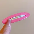 Handheld bright pink oval hair clip with France Handmade engraving for minimalist style - 51# Bb Clip - Pink Oval