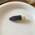 Elegant Korean style black polka dot hair clip with gold metal base for fringe hair styling - #3 Duckbill Clip - Black Polka Dot
